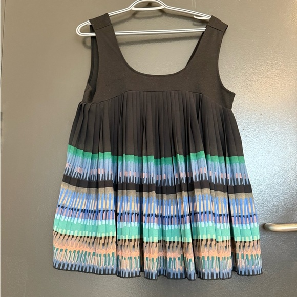 Deletta (Anthropologie) M Brown and Multicolor Pleated Tank Top GUC - Picture 3 of 13